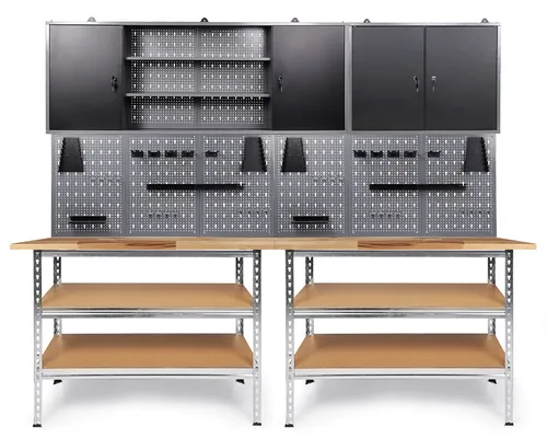 Ondis24 Werkstatt Set 240 cm Werkbank Metall Werkzeugschrank Lochwand Haken