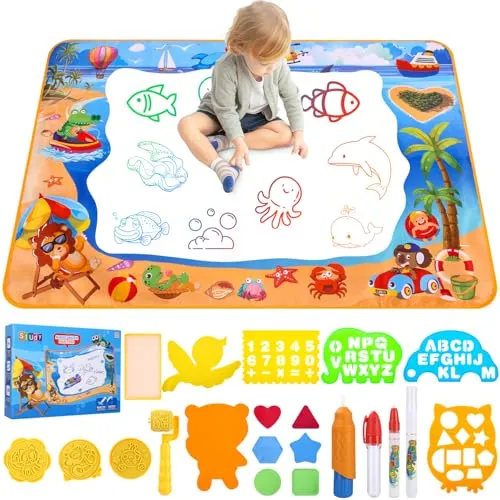 Zaxiva Wassermalmatte 100 x 70cm, Aquarell-Kritzelmatte mit Wasserstift, Wasser Doodle Matte, Geschenk für Kinder, Spielzeug ab 1-3 Jahre, Geschenk ab 1 2 3 4 Jahr, Lernspielzeug für Mädchen & Jungen