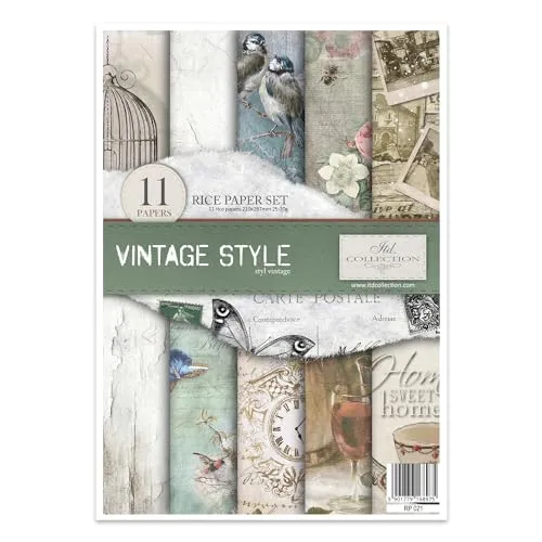 ITD Collection - Reispapier Kreativset A4 Decoupage Rice Paper Sheet 29,7 x 21 cm Serviettentechnik Mehrfarben (Vintage Style, RP021)