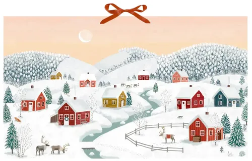 Wand-Adventskalender - Winterhäuser - Adventskalender mit liebevoll gestalteten Winterhäusern, perfekt für die festliche Vorfreude und eine zauberhafte Weihnachtsdekoration.