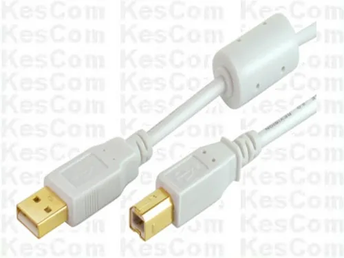 USB 2.0 Kabel 1 m A-B mit Entstörungsfilter Ferrit weiß von KesCom