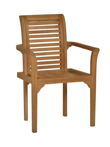 Teak Armlehnstuhl Massivholz Teak - Stapelbar und witterungsbeständig - Gartenliegen: Eleganter Armlehnstuhl aus hochwertigem, geöltem Teakholz, stapelbar und ideal für witterungsbeständige Nutzung im Freien.