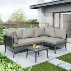 Merax Gartenlounge-Set 3-tlg. - Elegante Polyrattan Sitzgruppe - Gartenmöbel für 3-4 Personen, wetterfestes Design mit stabilen Eisenrahmen und bequemen, abnehmbaren Kissen für höchsten Komfort.