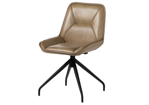 Beige Polsterstuhl aus echtem Büffel-Leder - Esszimmerstuhl im industriellen Stil, robust und bereits montiert für sofortigen Einsatz im Innenbereich.