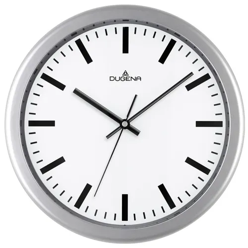 DUGENA Wanduhr lautlos Kunststoff Analog silber 4460646 - Wanduhren in klassischem Design, lautlos und ideal für jedes Zimmer. Diese batteriebetriebene Atom-Funkuhr bietet präzise Zeitmessung ohne Ticken.