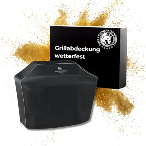 Chef Cuisine BBQ Grill-Abdeckung XL – Gasgrill Abdeckung wetterfest, Grill Abdeckhaube aus Oxford-Gewebe, wasserfeste und UV-beständige Grillabdeckung mit Einstellbarer Weite, 145x116x56 cm, schwarz