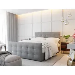 Boxspringbett MAURO 160x220cm Grau mit Bettkasten - Modernes Boxspringbett mit inklusivem Kopfteil und zwei praktischen Bettkästen für zusätzlichen Stauraum im Schlafzimmer.