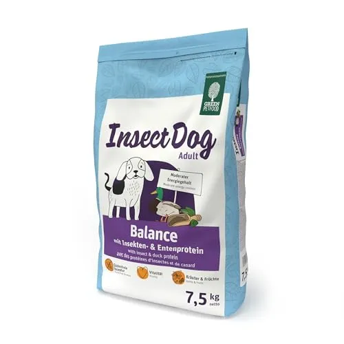 Green Petfood InsectDog Balance 7,5 kg - Glutenfreies Trockenfutter - Hundefutter für Senioren mit Enten- und Insektenprotein, glutenfrei und ideal für alle Hundegrößen, hergestellt in Deutschland.