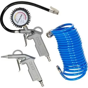 Güde Druckluft-Set 3-tlg. Metall - Luftkompressoren-Zubehör: Komplettset mit Reifenfüller, 5 m Spiralschlauch und Ausblaspistole, ideal für Werkstatt und DIY-Projekte, langlebig und zuverlässig.