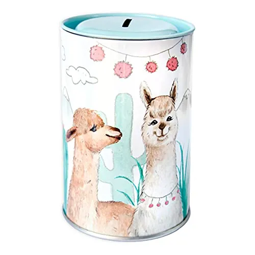 Spardose Alpaka I Lama aus Weißblech, Dose Metall Vintage mit Einwurfschlitz, Sparbüchse Sparschwein originell für Kinder, Jugendliche und Erwachsene zum Geld sparen