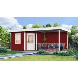 Weka Saunahaus Salo Sparset 9 kW Kompakt Schwedenrot - Saunahaus Salo aus 28 mm Blockbohlen mit integriertem Ofen für optimales Saunaklima. Wetterfest in Schwedenrot, sofort einsatzbereit und ideal für entspannende Stunden im Garten.