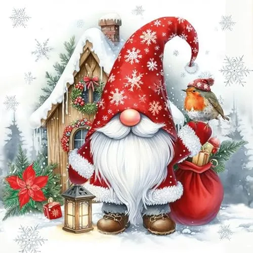 Servietten Weihnachten Weihnachtszwerg Edik als Tischdeko. Papierservietten mit Motiv für Winter mit Wichtel Zwerg Gnom Tomte. Auch für Decoupage und Serviettentechnik 33x33cm 20