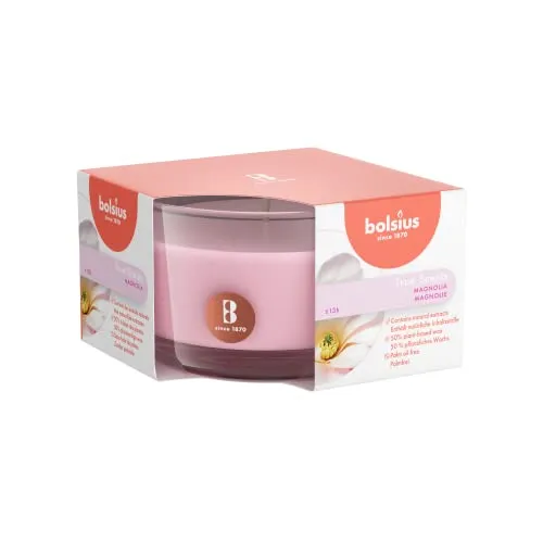 Bolsius Kleine Duftkerze im Glas, Magnolie, Wachs, zartrosa