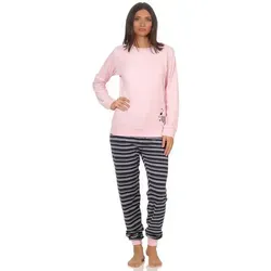 RELAX by Normann Pyjama Damen Frottee Schlafanzug mit Bündchen und Herz Motiv - 291 13 570 rosa 40/42