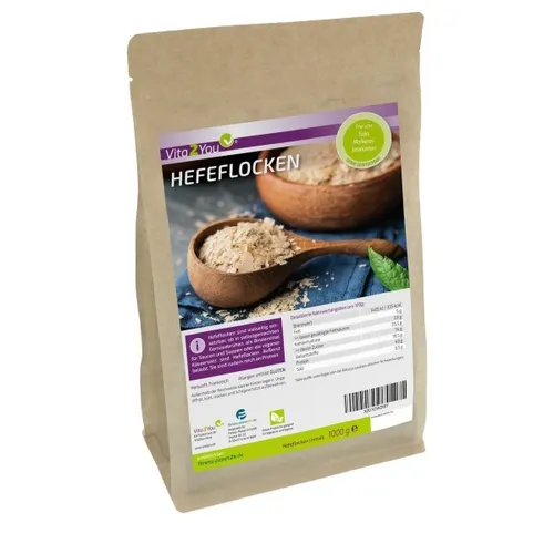 Vita2You Hefeflocken 1kg - Proteinreiche Premium Qualität ohne Zusätze - Hefeflocken in 1 kg Packung, ideal für eine proteinreiche Ernährung. Ohne Zusätze, perfekt zum Verfeinern von Speisen und für den täglichen Genuss.