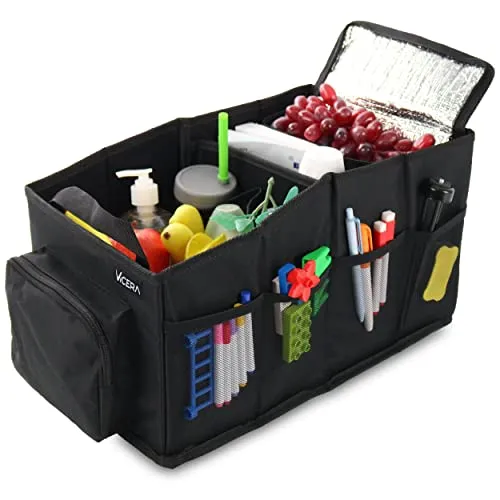 Faltbarer Auto Organizer für Kinder mit Kühltasche - Rückenlehnen- & Utensilientaschen mit abnehmbarer Kühltasche für Getränke und Snacks, sorgt für Ordnung im Auto und schützt vor Schmutz und Feuchtigkeit