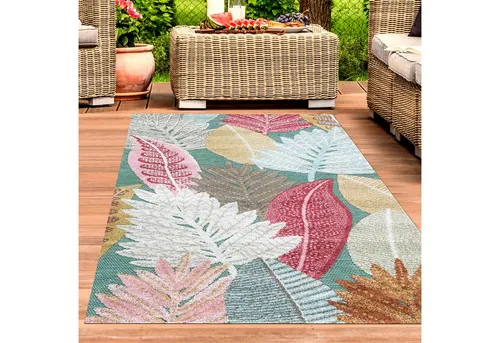 Carpetia Outdoorteppich mit buntem Blumenmuster - Wetterfester Outdoor-Teppich in Creme mit 3D-Effekt, strapazierfähig und pflegeleicht – perfekt für lebendige Außenbereiche und gesellige Abende.