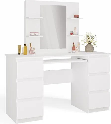 Kosmetiktisch mit Spiegel MARINA 4P und KUBA Schreibtisch in Weiß