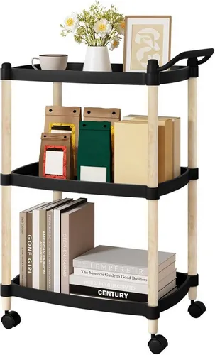 Woltu Servierwagen mit Griff und Bremsen, 3 Ebenen in schwarz von WOLTU