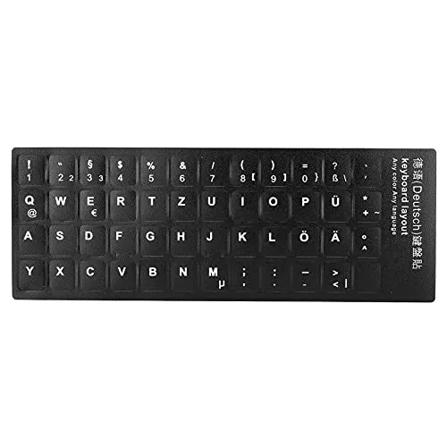 Universal Deutschsprachige Tastaturaufkleber, Computertastaturaufkleber Schwarzer Hintergrund mit Weißer Schrift, Wasserdichter Tastaturaufkleber für 10-17 Zoll Computer Laptop Notebook Desktop