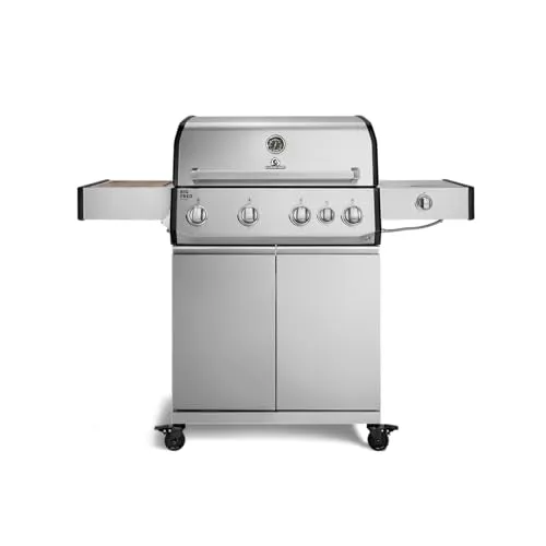 BURNHARD® Gasgrill 4-Brenner, 21,2 kW Gesamtleistung, Infrarot-Keramikbrenner, Seitenkochfeld, Edelstahl, Edelstahlrost, große Grillfläche, Piezo-Zündung – Big FRED Deluxe