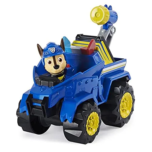 Paw Patrol Dino Deluxe Vehicles Chase 6058597 - Dinosaurier & prähistorische Kreaturen für Kinder – Erlebe aufregende Abenteuer mit Chase und seinem Fahrzeug, das mit Lichtern und Geräuschen begeistert. Ideal für kleine Helden!