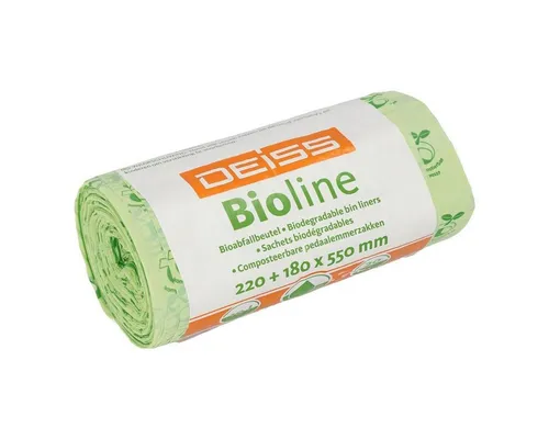 Deiss Müllbeutel Bioline, 10 Liter, 20 Stück/Rolle, mit Tragegriffen, kompostierbar