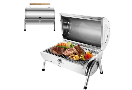 SunJas Holzkohlegrill CA-S22A – Edelstahl-Klappgrill für unterwegs
