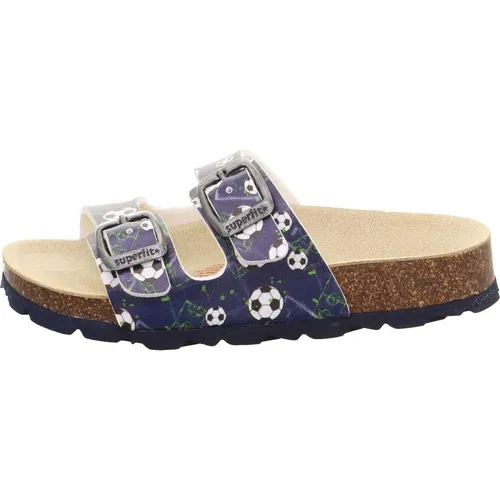 Superfit Fussbettpantoffel blau/mehrfarbig (8110) 27 - Kinder Pantoffel mit verstellbaren Schnallen für individuellen Tragekomfort und einem orthopädischen Tieffußbett aus Naturkork für gesunde Fußentwicklung, ideal für den Alltag.