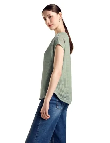 STREET ONE Damen A321489 2 in 1 Mesh T-Shirt, Soft Moss Green, 34