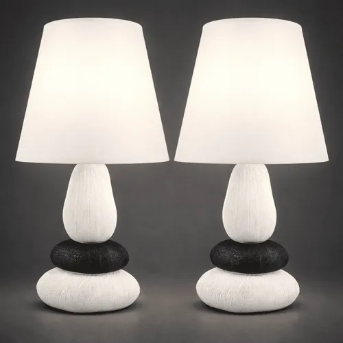 Tischlampe 2er Set Nachttischlampe Tischleuchte Lampe Leuchte Keramik Weiß