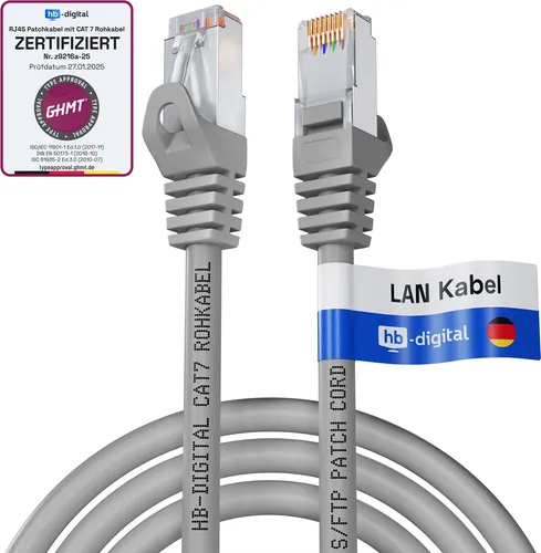 hb-digital 0,25m Patchkabel CAT.7 RJ45 S/FTP PiMF LSZH AWG 26 halogenfrei grau