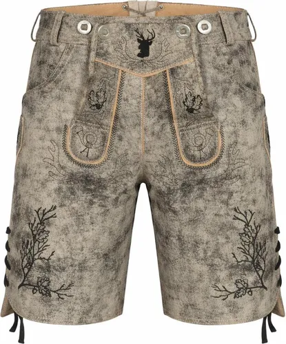 PAULGOS Herren Trachten Lederhose Kurz - HK3 ANTIK - Echtes Leder in 3 Farben - Entdecke die PAULGOS Lederhose HK3-Antik: Edler Antik-Look mit einzigartiger Patina, 3D-Stickerei und optimalem Tragekomfort. Ideal für festliche Anlässe!