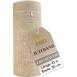 Creative Deco Bastelnaturmaterial Juteband Jute Tischläufer 10 m, Nähte an den Rändern weiß 30 cm x 1000 cm