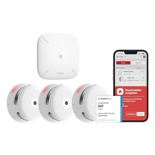 X-Sense Smart Rauchmelder XS01-M mit SBS50 Basisstation - Zertifizierter Funkrauchmelder mit WLAN für intelligente Sicherheitsüberwachung. Erhalten Sie sofortige Warnmeldungen auf Ihrem Handy und schützen Sie Ihr Zuhause effizient.