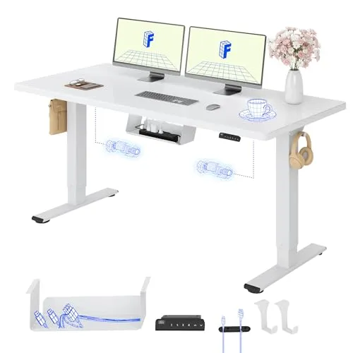 FlexiSpot Höhenverstellbarer Schreibtisch mit 2 Motoren in weiß von FlexiSpot