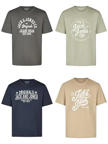 Jack & Jones T-Shirt Herren JJLINO 4er-Pack Kurzarm - Praktisches 4er-Pack Rundhals-T-Shirts von Jack & Jones aus 100% Baumwolle. Ideal für Sommeraktivitäten, vielseitig kombinierbar und pflegeleicht. Erhältlich in verschiedenen Farben und Größen.