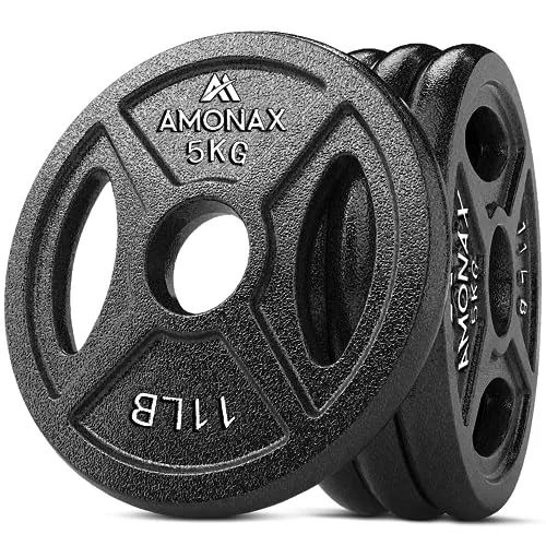 Amonax Hantelscheiben Set, 2,5kg, 5kg, 10kg Hantel Set für 50mm Olympia Gewichte Hantel Bar, Metall Hantelscheiben für Gewichtheben und Hip Thrust, hantelscheiben gusseisen für das Home Gym