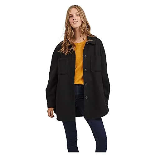 Vila Damen Vikimmi Shirt L/S Jacket - Noos Jacke, Schwarz, L - Funktionsjacken mit stylischer Knopfleiste, Kragen und praktischen Taschen für einen modischen Look im Alltag.