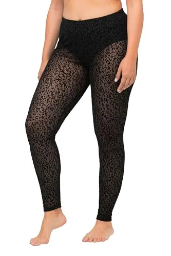 Ulla Popken Damen Mesh-Leggings, Leo Print Groß-Übergröße - Sportliche Mesh-Leggings im Leo Print, ideal für Komfort und Stil in Übergröße, perfekt für aktive Frauen.