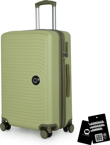 Mitte - mittelgroßer Koffer + digitaler Namensschild, erweiterbarer Reisekoffer Check-In Gepäck Rollkoffer 90L Gurtmaß 158 cm Doppelrollen Trolley TSA,Kiwi