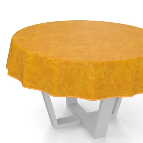ANRO Wachstuchtischdecke Wachstischdecke Wachstuch Tischdecke abwaschbar Gartentischdecke Rund Oval Eckig Rund 120cm mit Saum (Eingefasst) Marmor Orange