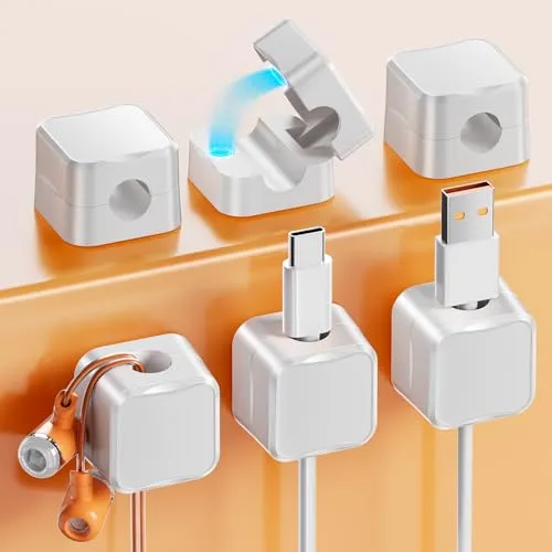 NEUTYPECHIC 6 Stück Kabelhalter Kabelclips, Magnetisch kabelhalter selbstklebend, Kabel Organizer Kabelhalter Selbstklebend für Schreibtisch, Nachttisch, Ladekabeln, HDMI, USB, Audiokabel, Weiß