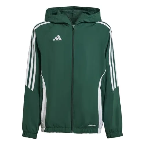 adidas Performance Tiro 24 Windbreaker Kids - Grün/Weiß, Größe 128 - Trainingsbekleidung mit Kapuze, ideal für aktive Kinder, schützt vor Wind und Wetter.