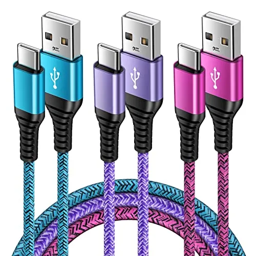 USB Typ C Kabel, 3 Stück 0.9M USB C Handy Ladekabel Schnellladekabel Datenkabel für Samsung Galaxy S25/S24/S23/S22/S21/A12/A13/A14/A15/A16/A17/A34/A35/A36/A50/A52/A53/A54/A55/A56 Huawei P30/P20 Lite