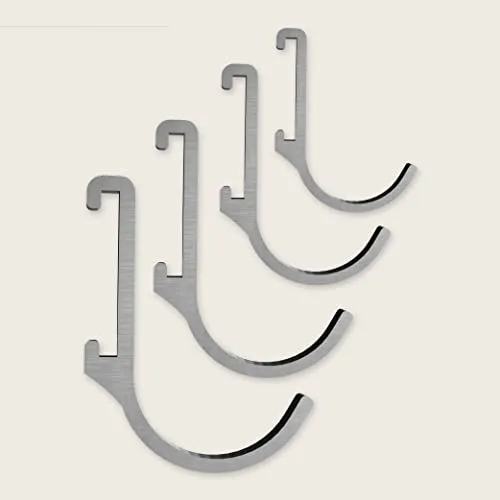 Designfabrik Hamburg | Hakenleiste Küchenleiste selbstklebend Küche Hängeleiste Stange für Küchenutensilien | Küchenhalterung ohne bohren | 4x Zusatzhaken Silbergrau