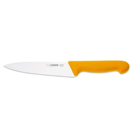 Giesser Kochmesser 16cm - Universalmesser für die Küche - Küchenmesser mit ergonomischem, rutschfestem Griff in Gelb, ideal zum Schneiden von Fleisch, Obst und Gemüse. Härtetechnologie für hohe Klingenhärte und Langlebigkeit.