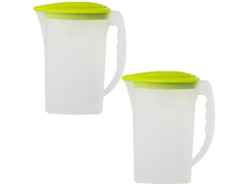 Engelland Wasserkrug Getränkekkrug mit Füllskala und abnehmbarem Deckel, (Vorteils-Set, 2-tlg., 2 Liter Fassungsvermögen je Krug), BPA-frei, frostbeständig, spülmaschinengeeignet, Kühlschrankkrug