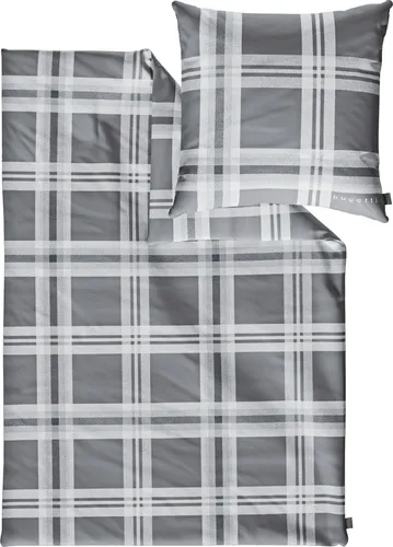 bugatti Bettwäsche 155 x 220 cm - Weiche Mako Satinbettwäsche kariert grau - Bettwäsche-Sets: Hochwertige 100% Baumwolle, anschmiegsam und weich, mit praktischem Reißverschluss. Ideal für jede Jahreszeit und maschinenwaschbar bei 60°C.