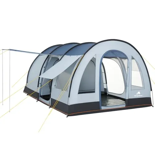 CampFeuer Zelt TunnelX für 4 Personen | Grau/Blau - Zelt für 4 Personen mit 5000 mm Wassersäule, 3 Eingängen und atmungsaktivem Gewebe für perfekten Komfort und Schutz beim Camping.